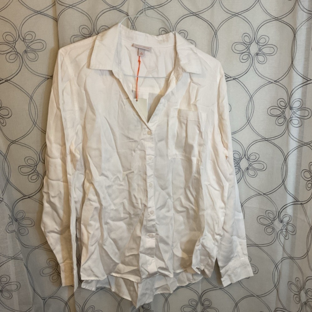Womens Long Sleeve Button-Down Shirt - Knox Rose - Ivory Size XL
